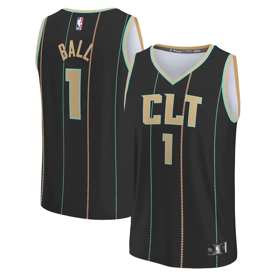 Men Charlotte Hornets #1 LaMelo Ball Fanatics Branded Black City Edition 2022-23 Fastbreak NBA Jersey->brooklyn nets->NBA Jersey